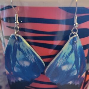 Blue Butterfly Wing Dangle Earrings